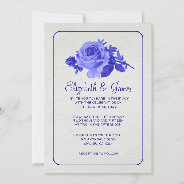 Royal Blue Rustic Floral/Blume Einladung zur Hochz (Vorderseite)