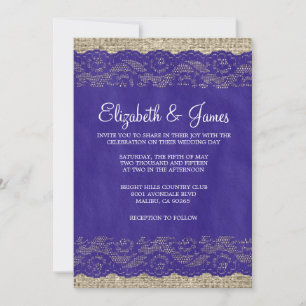 Royal Blue Rustic Lace Hochzeit Einladungen