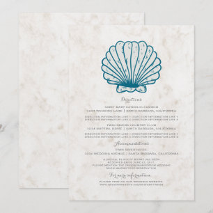 Royal Blue Rustic Seashell Wedding Information Einladung