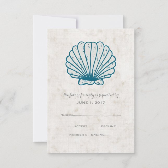 Royal Blue Rustic Seashell Wedding RSVP Card Karte (Vorderseite)