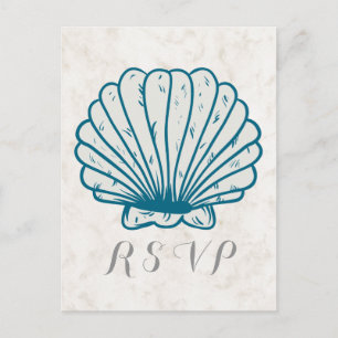 Royal Blue Rustic Seashell Wedding RSVP Postcard Einladungspostkarte