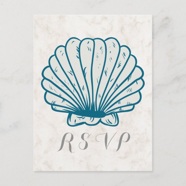 Royal Blue Rustic Seashell Wedding RSVP Postcard Einladungspostkarte (Vorderseite)