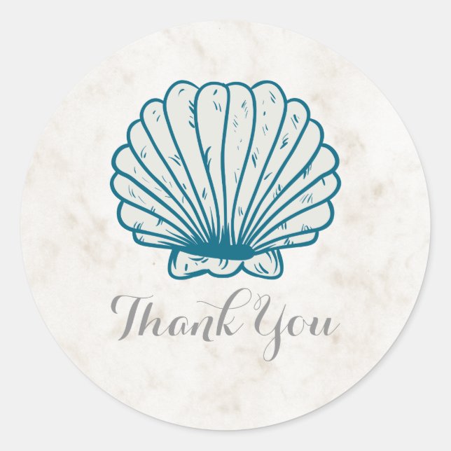 Royal Blue Rustic Seashell Wedding Vielen Dank Runder Aufkleber (Vorderseite)