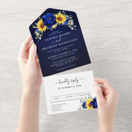 Royal Blue Rustic Sonnenblume Moderne Blumenhochze All In One Einladung