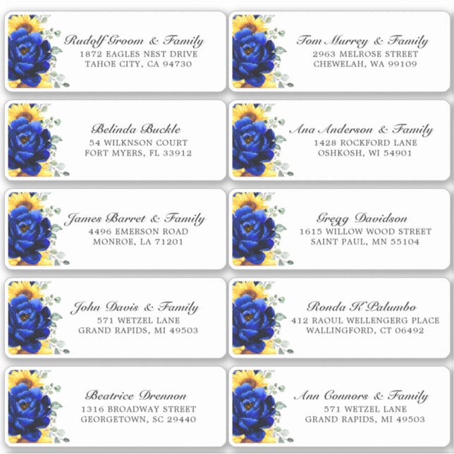 Royal Blue Rustic Sonnenblume Moderne Blumenhochze Aufkleber (Vorderseite)