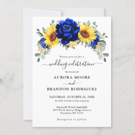 Royal Blue Rustic Sonnenblume Moderne Blumenhochze Einladung