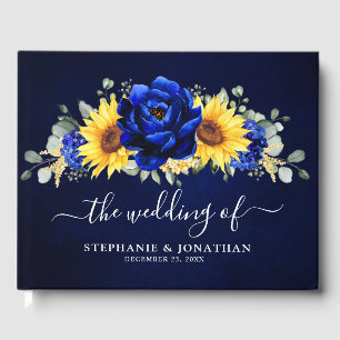 Royal Blue Rustic Sonnenblume Moderne Blumenhochze Gästebuch