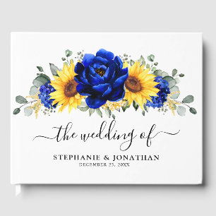 Royal Blue Rustic Sonnenblume Moderne Blumenhochze Gästebuch