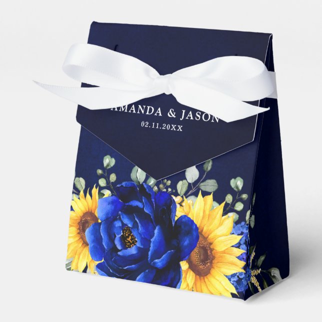 Royal Blue Rustic Sonnenblume Moderne Blumenhochze Geschenkschachtel (Vorderseite)