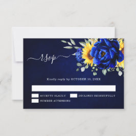 Royal Blue Rustic Sonnenblume Moderne Blumenhochze RSVP Karte
