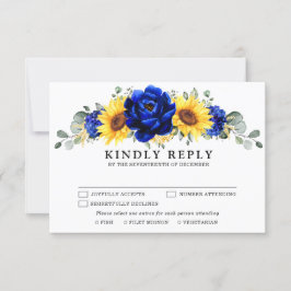 Royal Blue Rustic Sonnenblume Moderne Blumenhochze RSVP Karte
