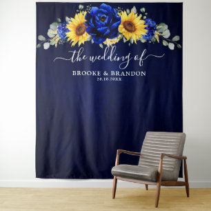 Royal Blue Rustic Sonnenblume Moderne Hochzeit Wandteppich