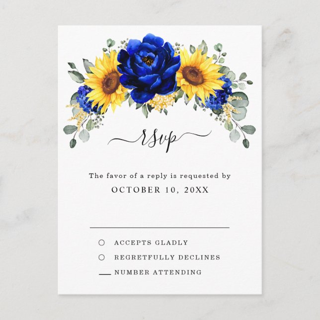 Royal Blue Rustic Sonnenblume Moderne UAWG Postkarte (Vorderseite)