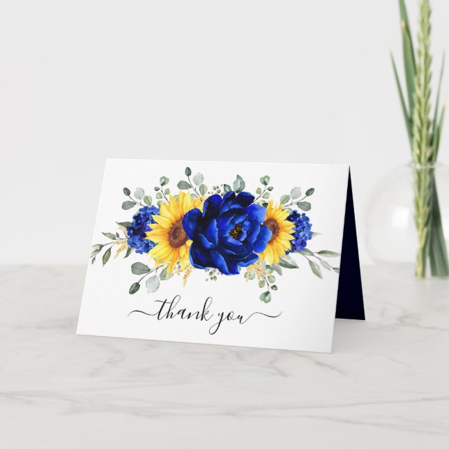 Royal Blue Rustic Sonnenblume Modernes Brautparty Dankeskarte (Vorderseite)