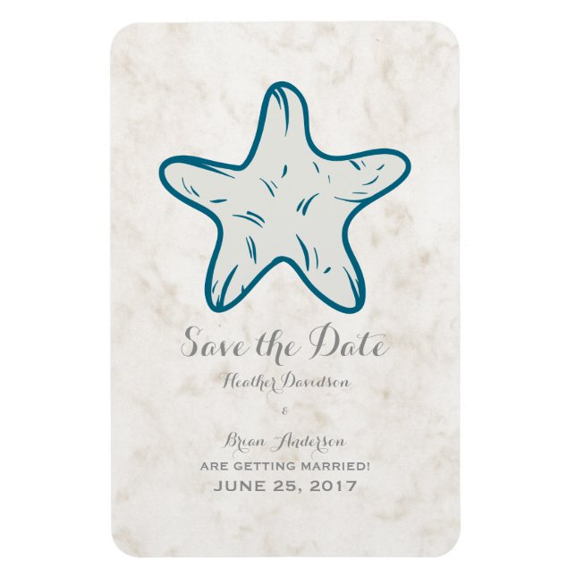 Royal Blue Rustic Starfish Save the Date Magnet (Vertikal)