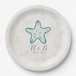 Royal Blue Rustic Starfish Wedding Pappteller