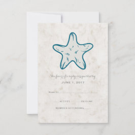 Royal Blue Rustic Starfish Wedding RSVP Card Karte