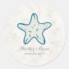 Royal Blue Rustic Starfish Wedding Runder Aufkleber