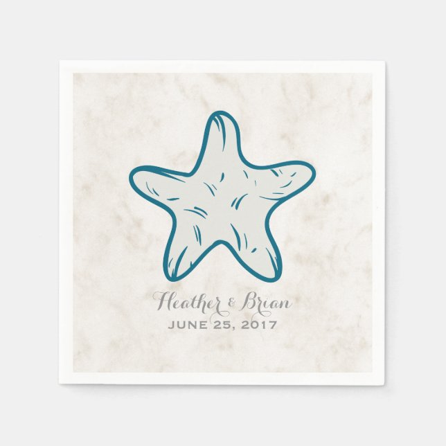 Royal Blue Rustic Starfish Wedding Serviette (Vorderseite)