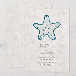 Royal Blue Rustic Starfish Wedite Einladung
