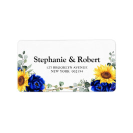 Royal Blue Rustic Sunflower Geometric Wedding Adressaufkleber
