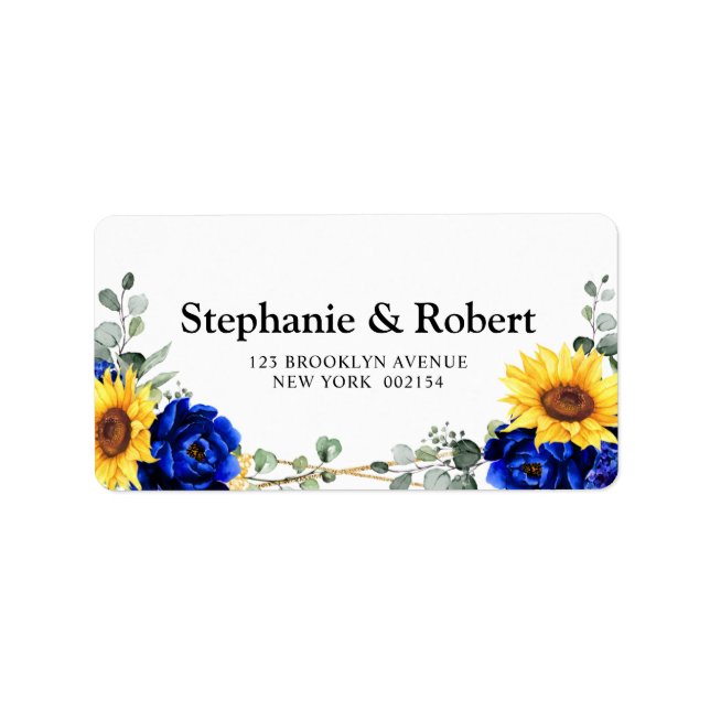Royal Blue Rustic Sunflower Geometric Wedding Adressaufkleber (Vorne)