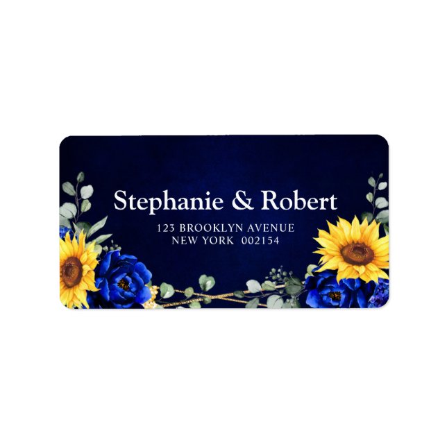 Royal Blue Rustic Sunflower Geometric Wedding Labr Adressaufkleber (Vorne)