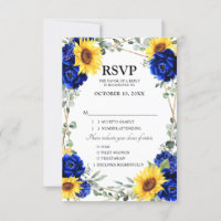 Royal Blue Rustic Sunflower Geometric Wedding