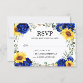 Royal Blue Rustic Sunflower Geometric Wedding RSVP Karte