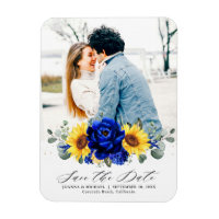 Royal Blue Rustic Sunflower Modern Save the Date