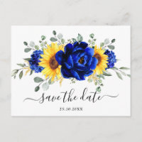 Royal Blue Rustic Sunflower Modern Save the Date