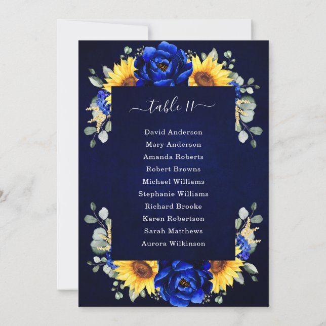 Royal Blue Rustic Sunflower Modern Seekarte I Einladung (Rückseite)
