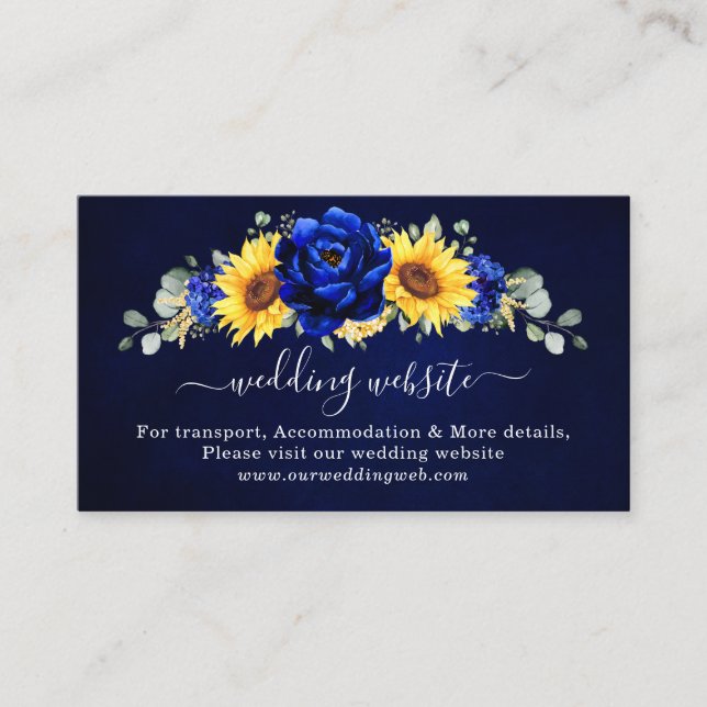 Royal Blue Rustic Sunflower Modern Wedding Website Begleitkarte (Vorderseite)