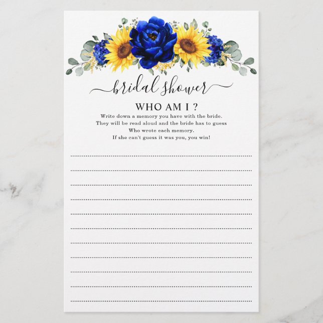 Royal Blue Rustic Sunflower Who I Game (Vorderseite)
