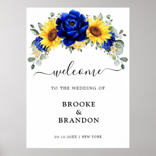 Royal Blue Rustic Tournesol Mariage affiche de bie