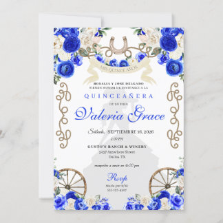 Royal Blue Rustic Western Charro Woman Quinceañera Einladung