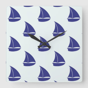 Royal Blue Sailboat Pattern Quadratische Wanduhr