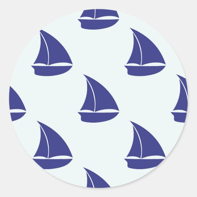 Royal Blue Sailboat Pattern Runder Aufkleber (Vorderseite)