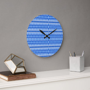Royal Blue Sapphire and White Geometric Große Wanduhr