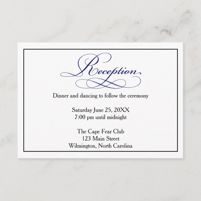 Royal Blue Script Reception Details Card Begleitkarte (Vorderseite)