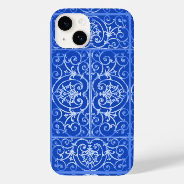 Royal Blue scrollwork-Muster Case-Mate iPhone 14 Hülle (Rückseite)