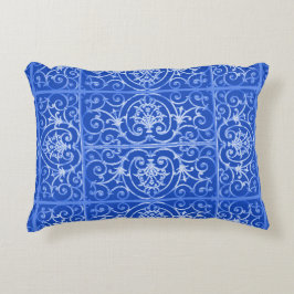 Royal Blue scrollwork-Muster Dekokissen