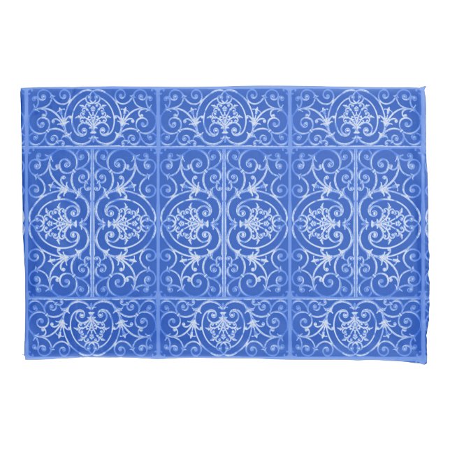 Royal Blue scrollwork-Muster Kissenbezug (Vorderseite)
