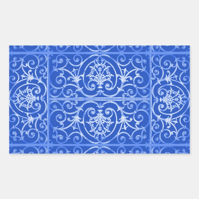 Royal Blue scrollwork-Muster Rechteckiger Aufkleber (Vorderseite)