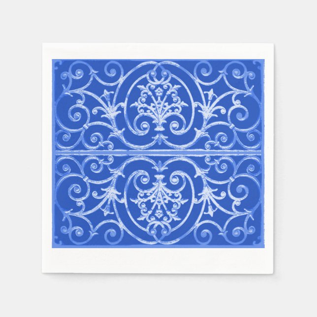 Royal Blue scrollwork-Muster Serviette (Vorderseite)