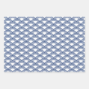 Royal Blue Seigaiha Pattern Geschenkpapier Set