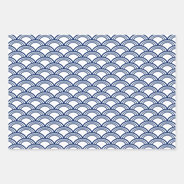 Royal Blue Seigaiha Pattern Geschenkpapier Set (Vorderseite)