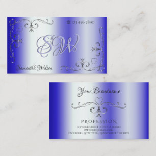 Royal Blue Shimmery Verziert Corner Border Initial Visitenkarte