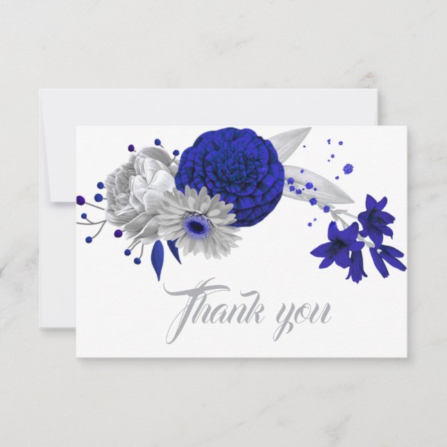 Royal Blue silber Blume danke Ihnen Karte (Vorderseite)
