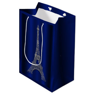 Royal Blue Silber Eiffelturm Paris Hochzeitsgesche Mittlere Geschenktüte